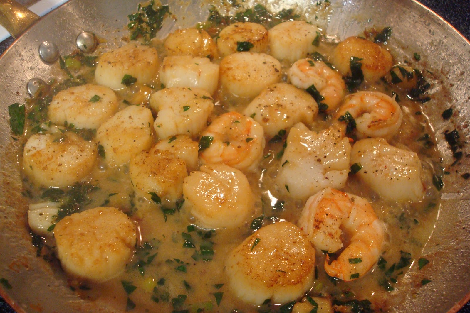 Schnitzel and the Trout Scallops and a Spanish White