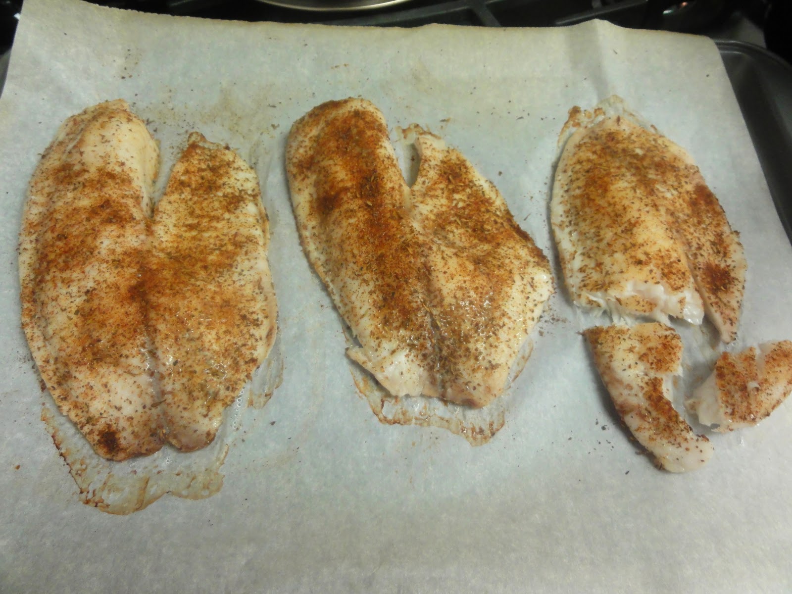 YourVicariousExperience Cajun Tilapia with Broccoli and Rice