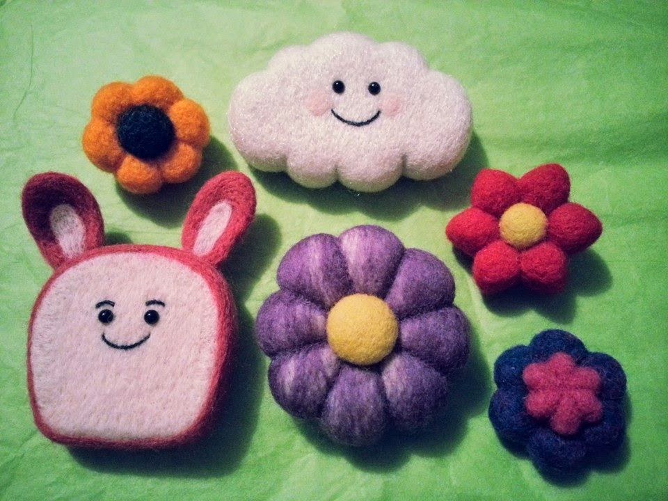 jojo's crafty love Needle felted flowers, kawaii cloud and bunny!