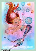 read head mermaid baby on  baby mermaid fabric block by  vintagemermaidsfabricblocks.com