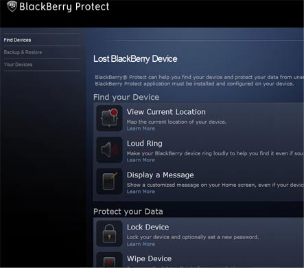 Aplikasi Web BlackBerry Protect