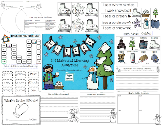 http://www.teacherspayteachers.com/Product/Winter-Unit-K-1-Math-and-Literacy-Activities-171686