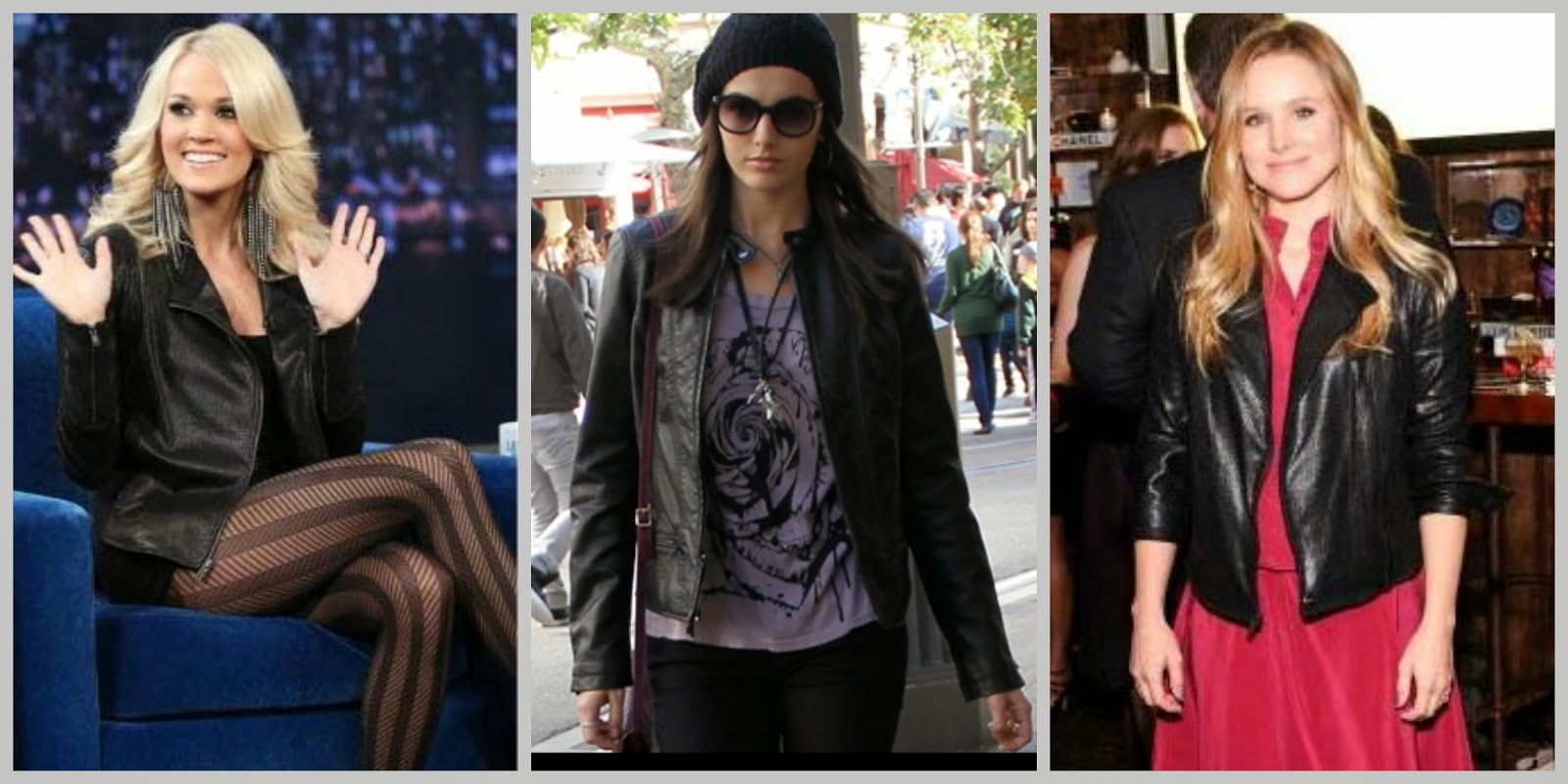 Minus The Leather Moto Jacket Style Guide On Daily Express Express Minus The Leather Moto Jacket Celebrities Carrie Underwood Camilla Belle