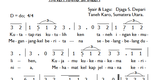 Musik Gerejawi Karo Partitur Lagu Karo Taneh Karo Simalem