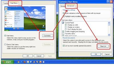 membersihkan recent history windows XP