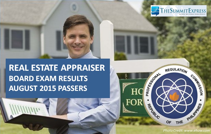 List of Passers August 2015 Real Estate Appraiser board exam results