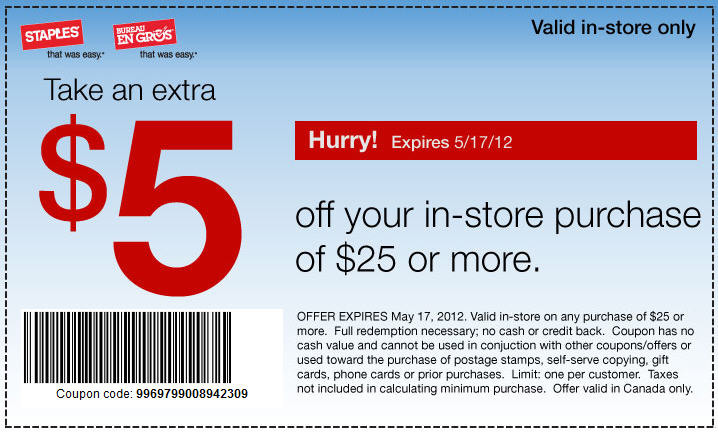Staples: Save an Extra $5 Off $25 Purchase Coupon (Until May 17 ...