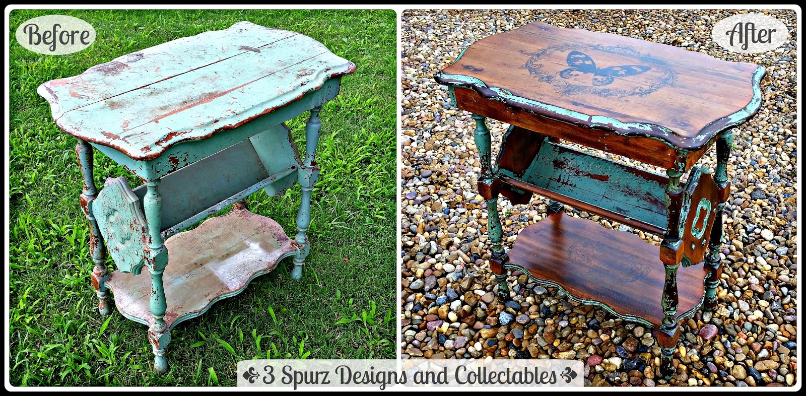 3 Spurz DandC Repurposed /Refurbished Creations!! Vintage end table