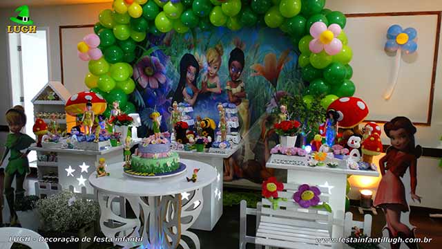 Decoração provençal em mesa para aniversário infantil tema Tinker Bell - Sininho