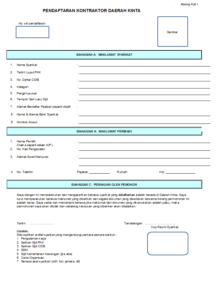 Ekkit Borang Plb I Pendaftaran Kontraktor