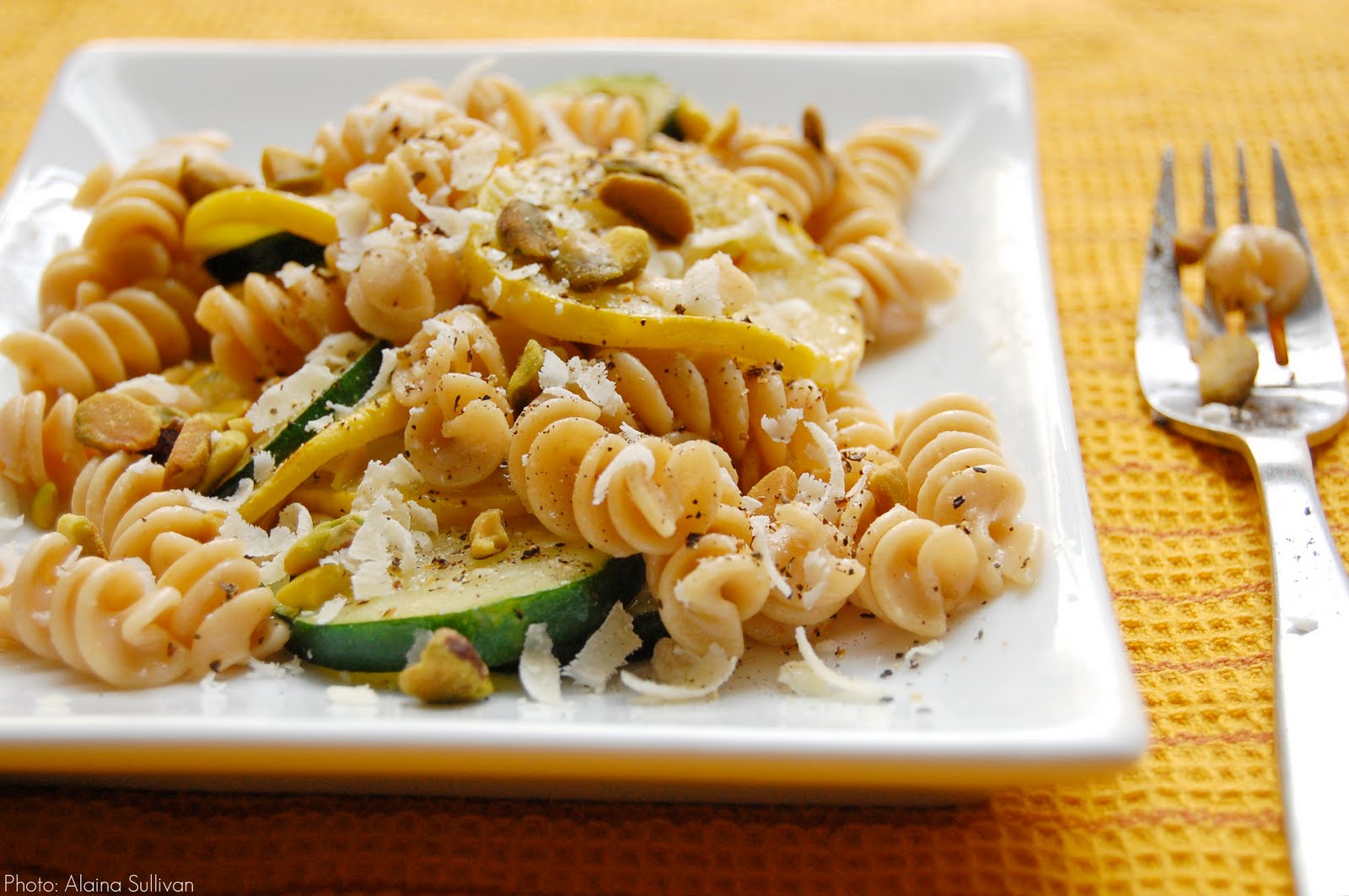 palate/palette/plate Zucchini and Garlic Fusilli with Pistachios