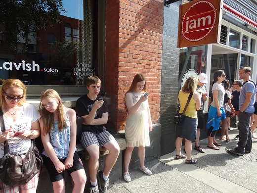The line outside the Jam Cafe in Victoria