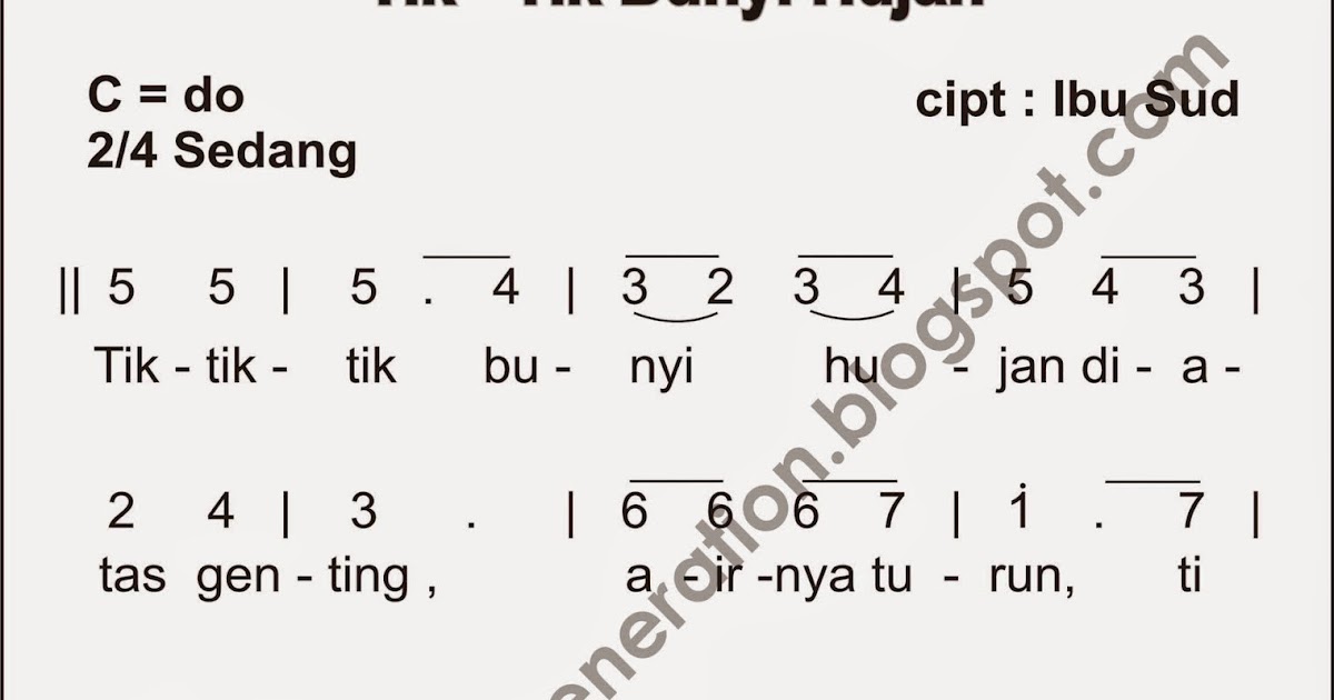 Kumpulan Not Angka Lagu Anak Anak 14 Not Angka Lagu Tik Tik Bunyi Hujan