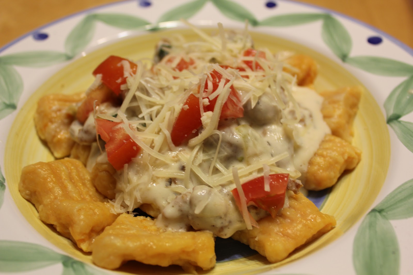 THE BUSY MOM CAFE Sweet Potato Gnocchi with Italian Sausage Alfredo