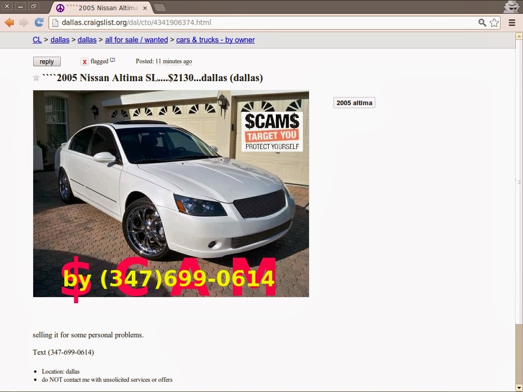 CRAIGSLIST SCAM ADS DETECTED ON 02/20/2014 | Vehicle Scams ...