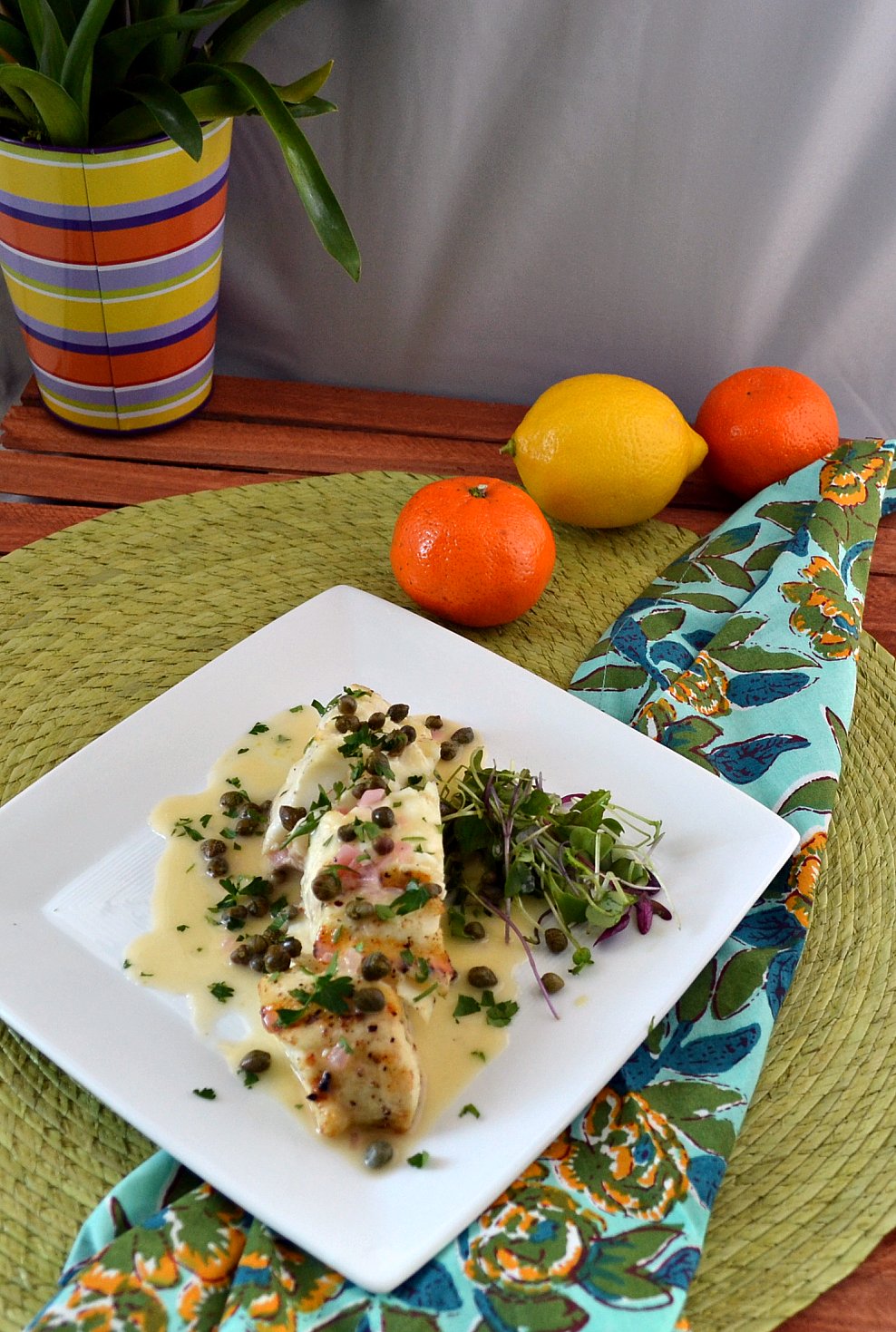 The Foodie Couple Grilled Halibut with a Citrus and Caper Beurre Blanc