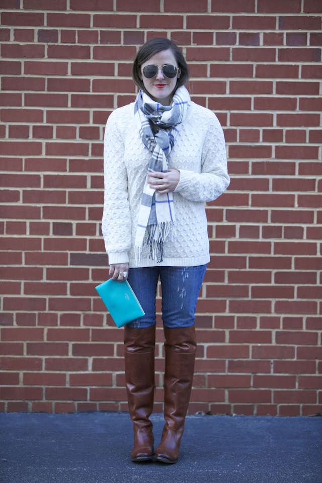 Plaid Scarf Cable Knit Sweater NC Style Blog Southern Arrondissement