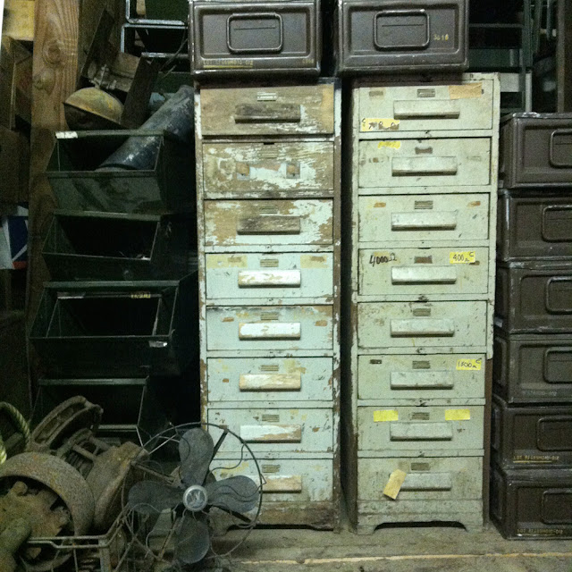 tall drawers in scovill green, ammo boxes, and other industrial goods