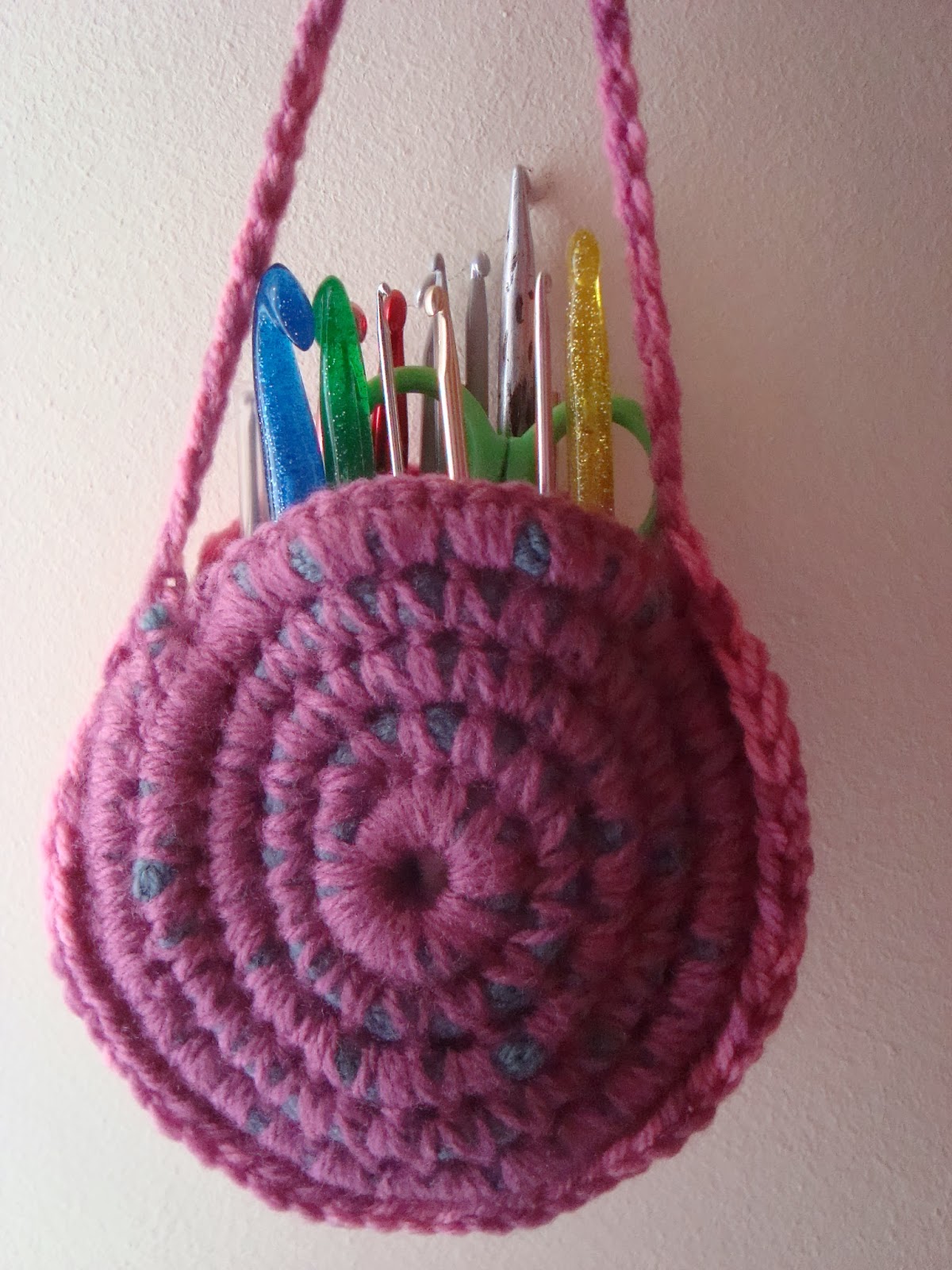 Handmade by Camelia My box with candy threads storage hooks crochet