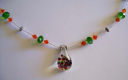 Colorful Glass Pendant Necklace (close-up)
