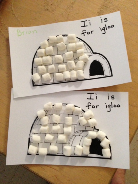 Kindergarten and Mooneyisms: Letter I Activity - Marshmallow Igloos
