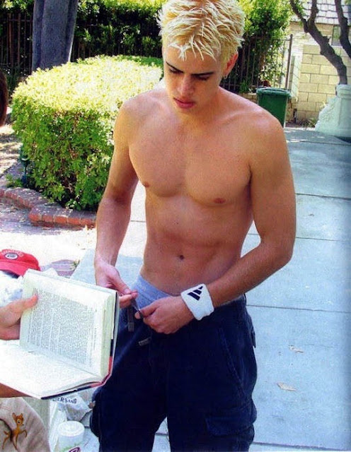 hot shirtless boy with bleached blond hair