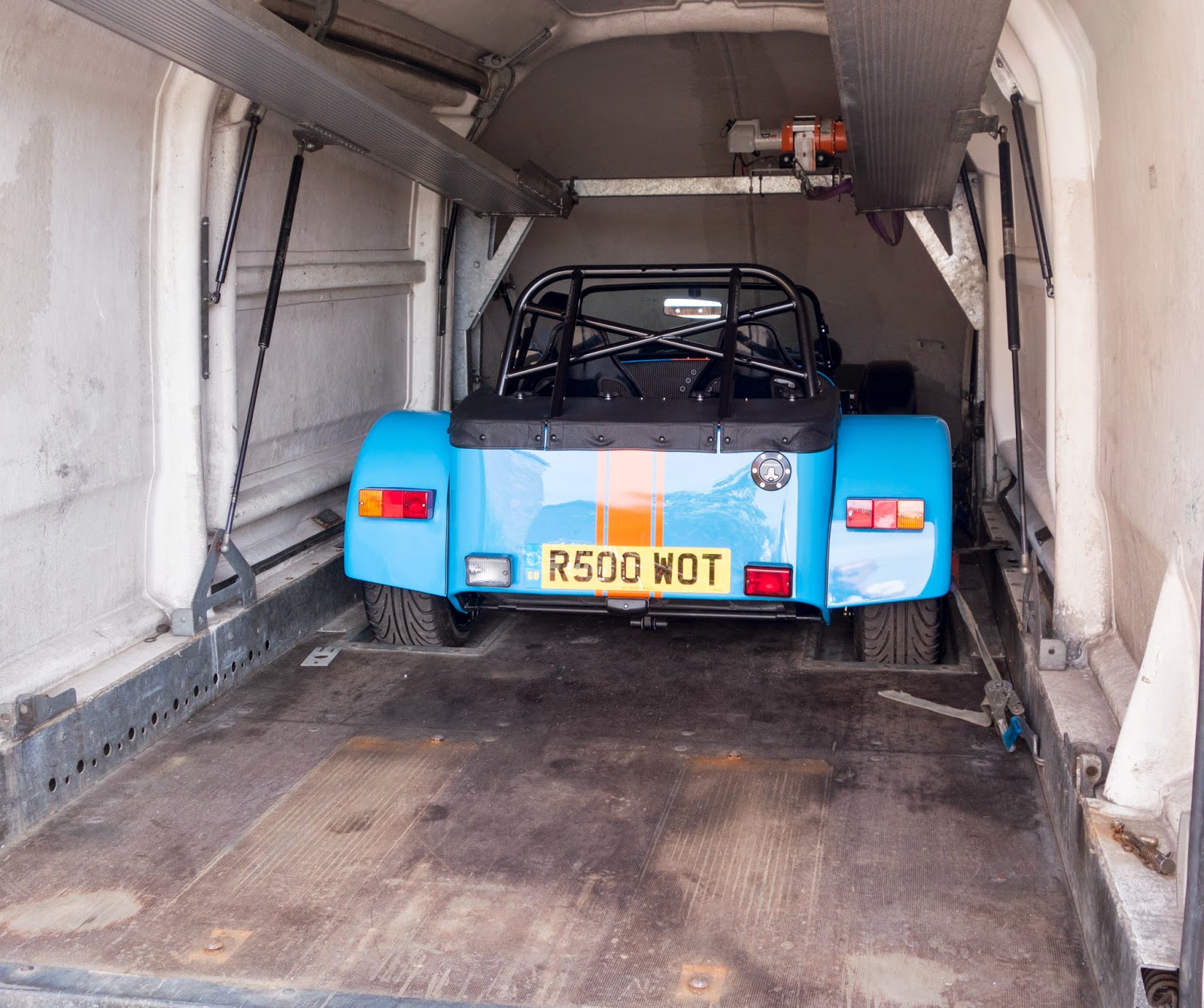 My Caterham R500 on the delivery van ready for unloading