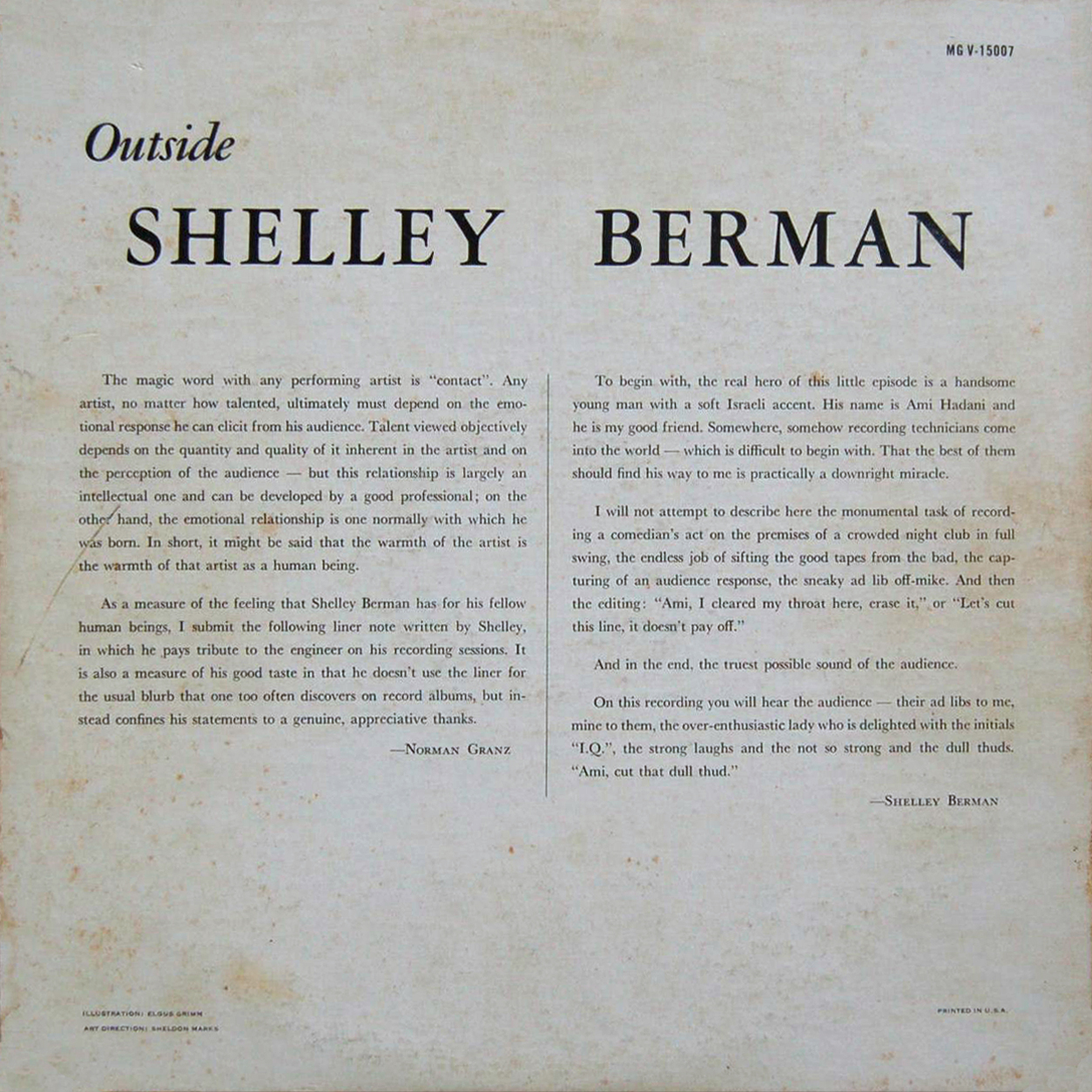 Vintage Standup Comedy Shelley Berman Outside Shelley Berman 1960