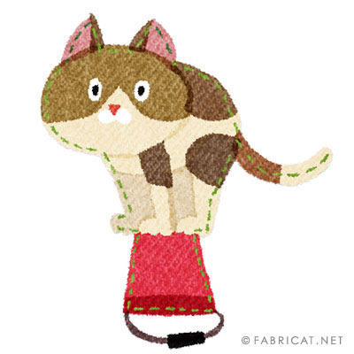 可愛いバケツに乗る茶ぶち 猫のイラスト
