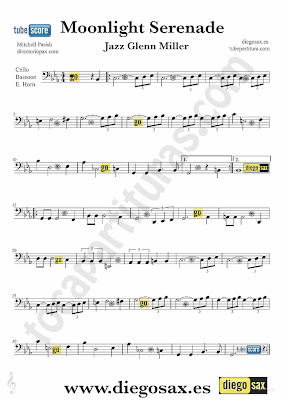 Tubescore Moonlight Serenade Sheet Music for Cello and Bassoon Glenn Miller Jazz Music Score