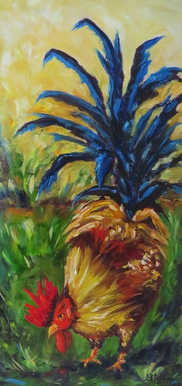 Rooster, original oil painting "Show-Off!"