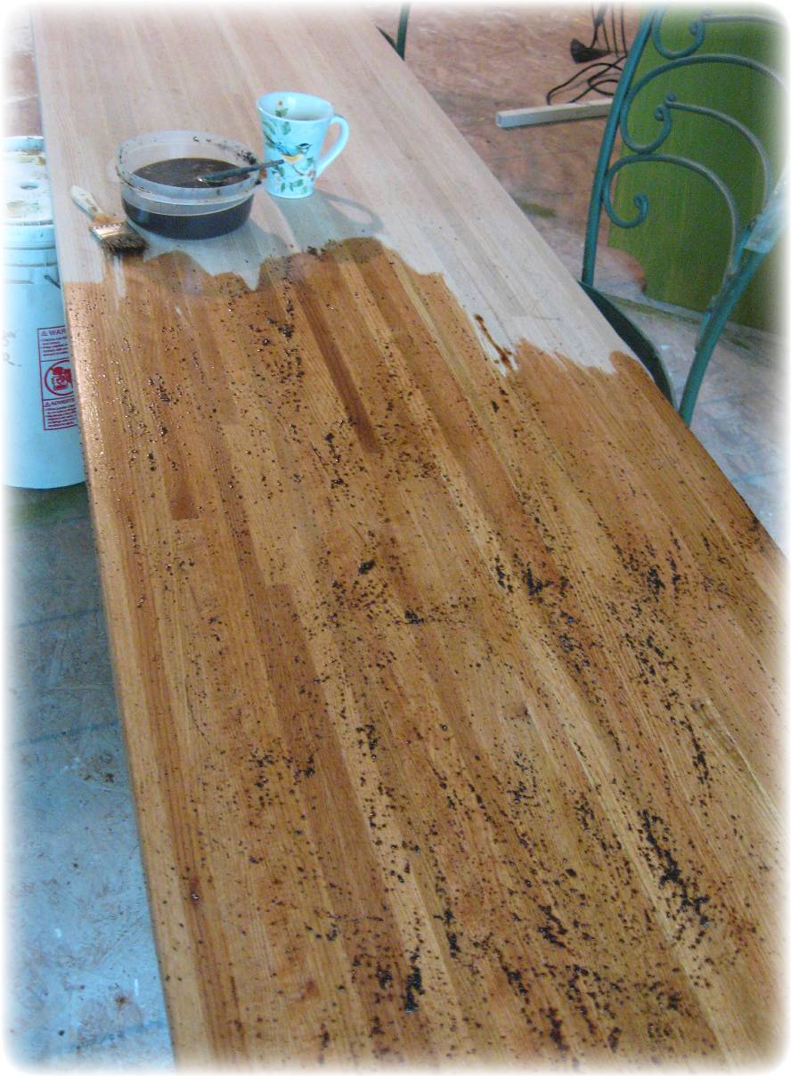 Pumpkin, Pie, Painter My Coffeestained, Chainbeaten Wooden Counter Top.