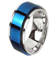 Highly Polished Stainless Steel Ring with Blue Plated Center For Men