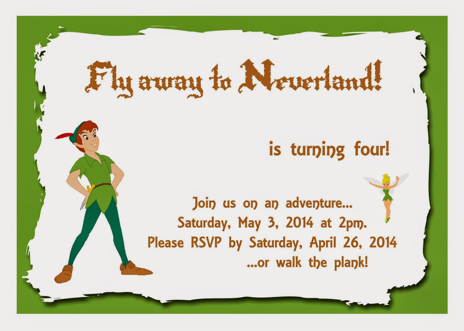 Peter Pan Birthday invitations Blue Packs of 10 Any age invites