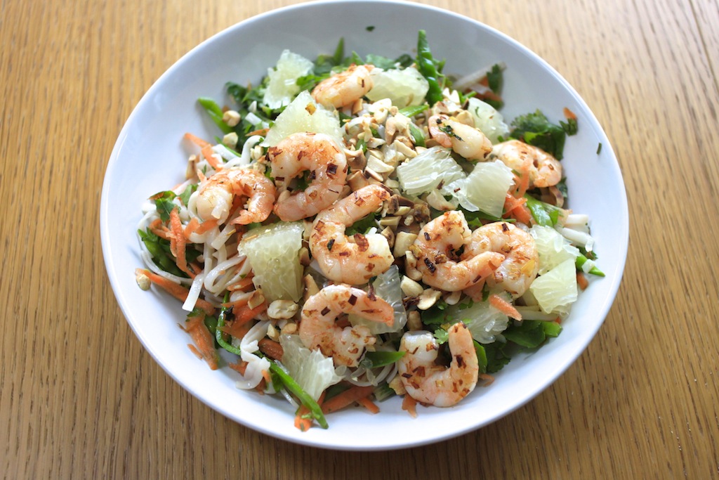 Nutmegs, seven Asian pomelo noodle salad with lemongrass prawns and