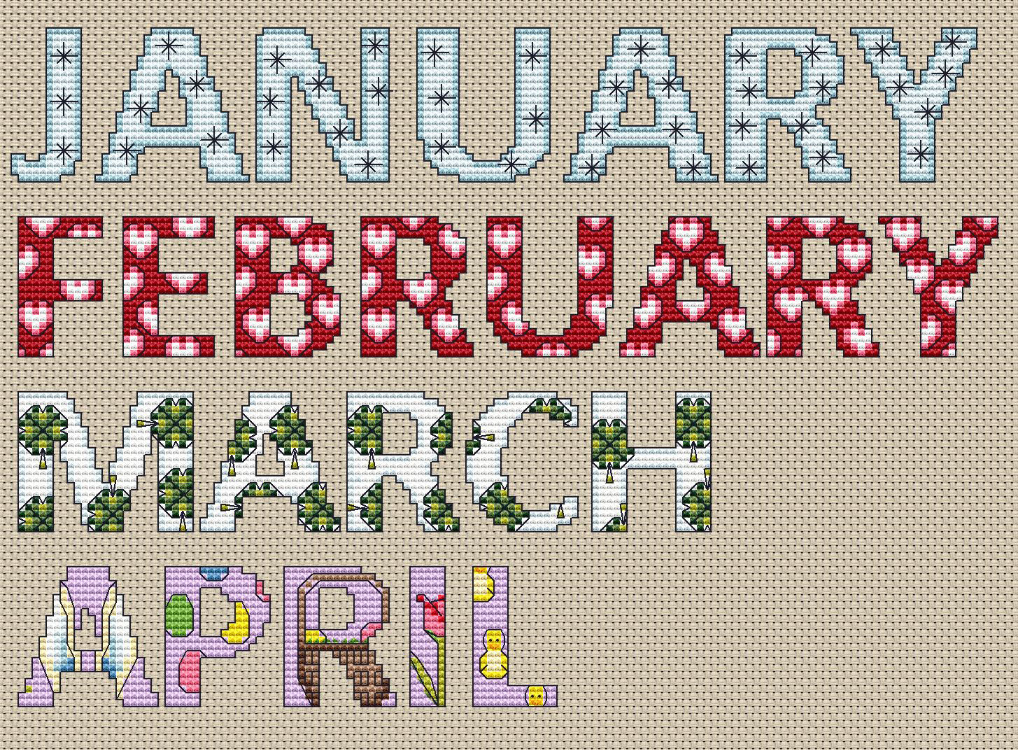 Crafts By Starlight Cross Stitch The Months of the Year