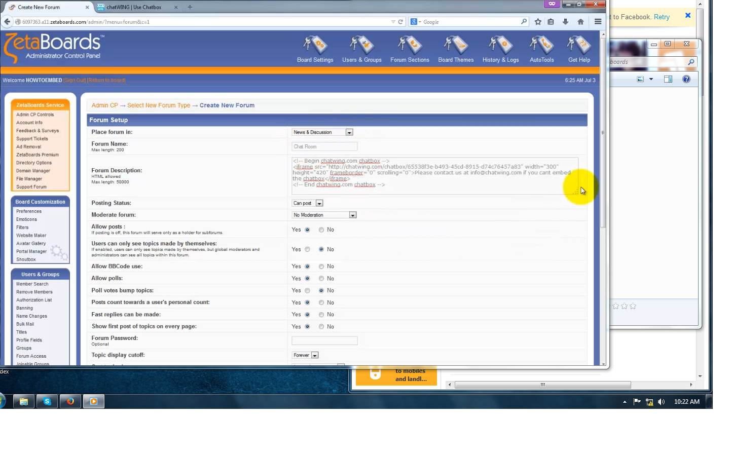 Chatwing Zetaboards Chatroom Tutorial on How to embed Chatwing code on