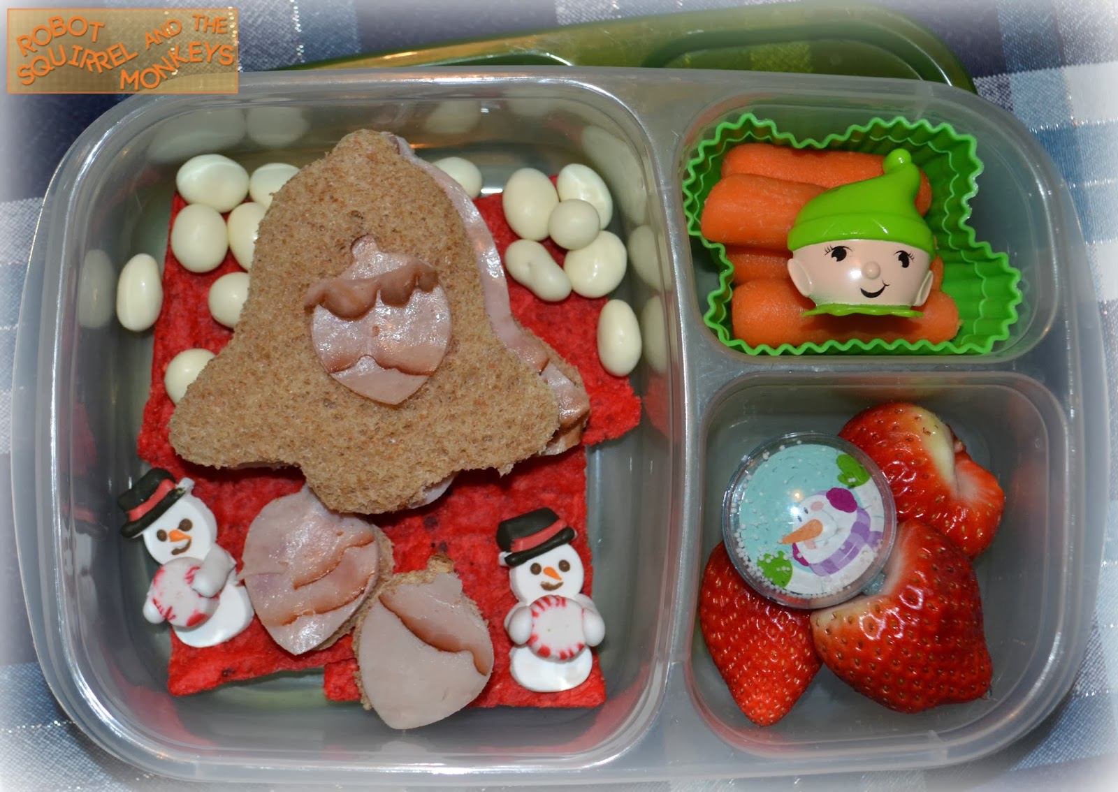 Robot Squirrel and the Monkeys Christmas themed lunches