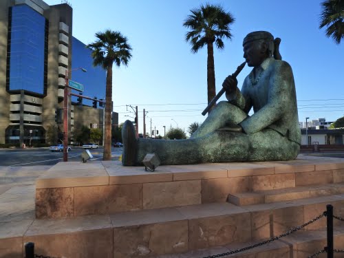  and Central Avenue in downtown Phoenix Arizona is a statute of a 