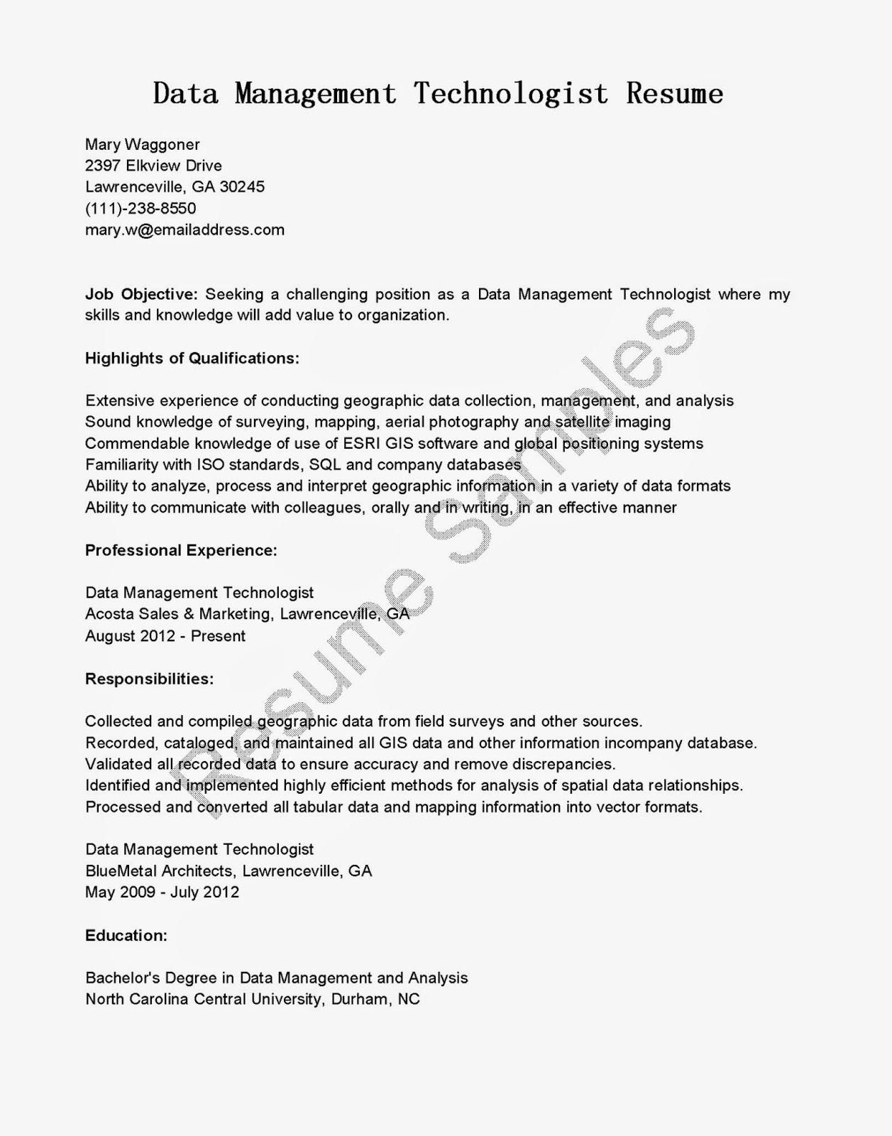 data manager resumes