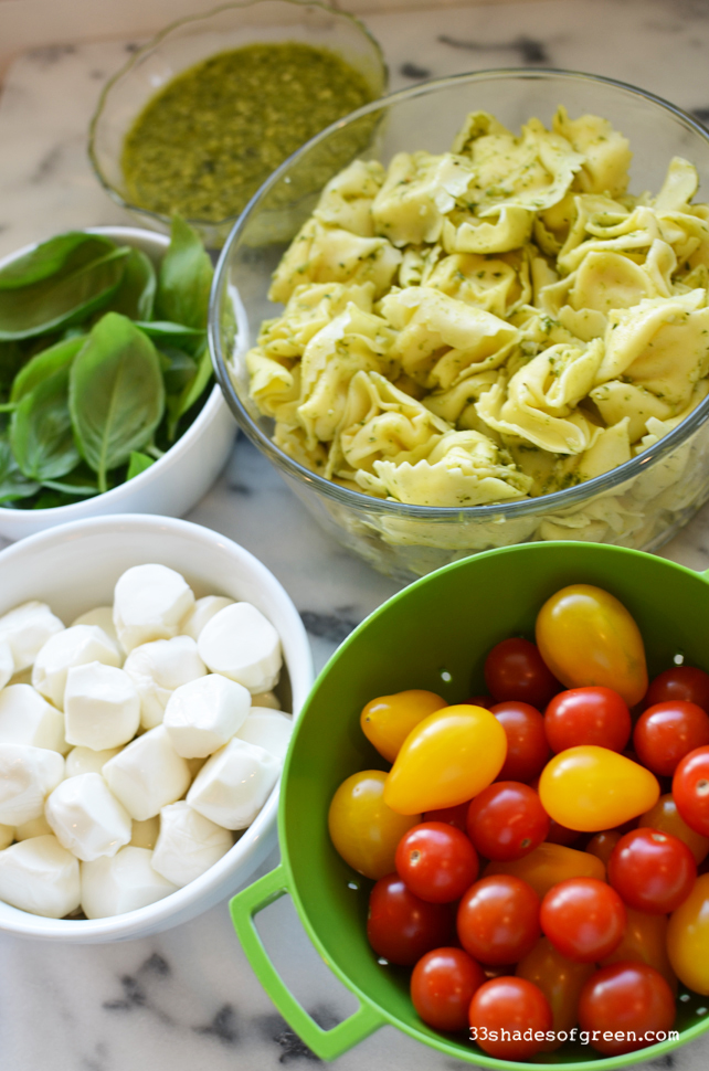 33 Shades of Green Weekend Kitchen Tortellini, Pesto, & Mozzarella