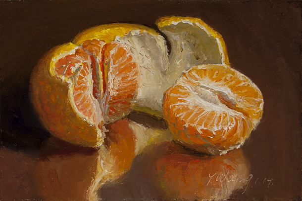Tangerines on a Blue Plate Fruit Tangerine Blue Orange Oil painting Still life