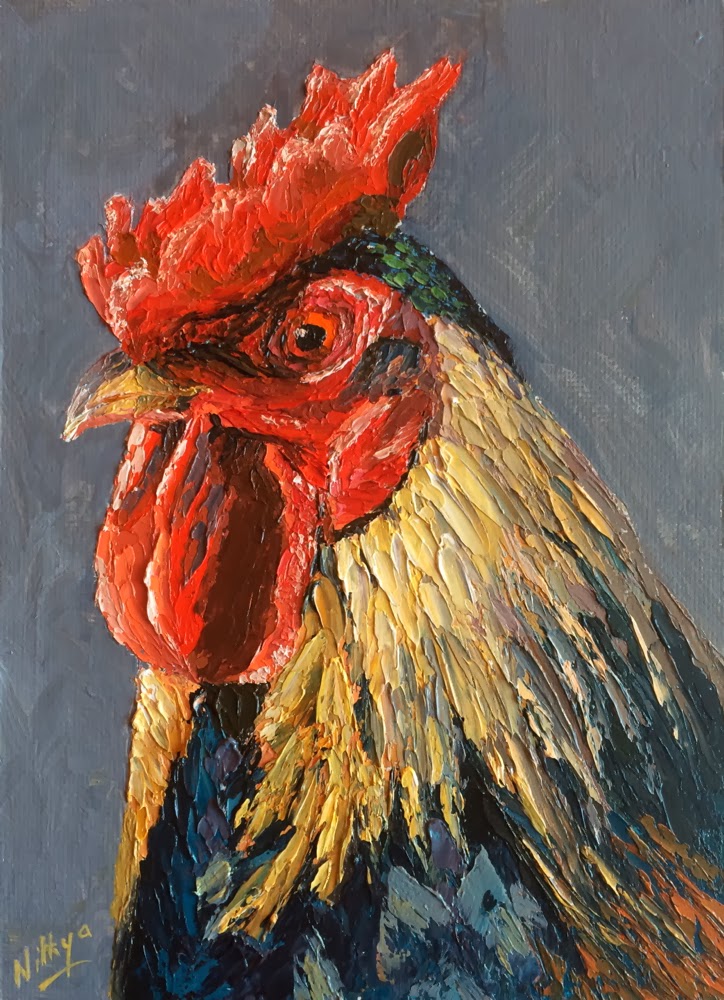 Nithya Swaminathan Original Paintings SOLD Rooster 3 Original