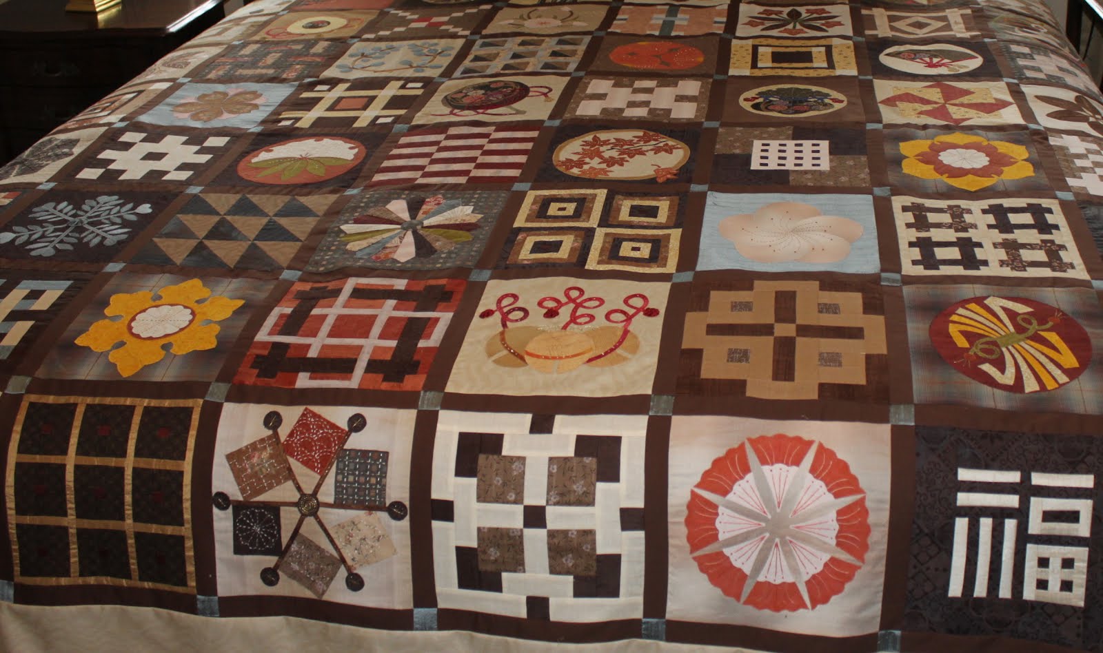 sashiko and other stitching Anna's Japanese Quilt Blocks and Taupes