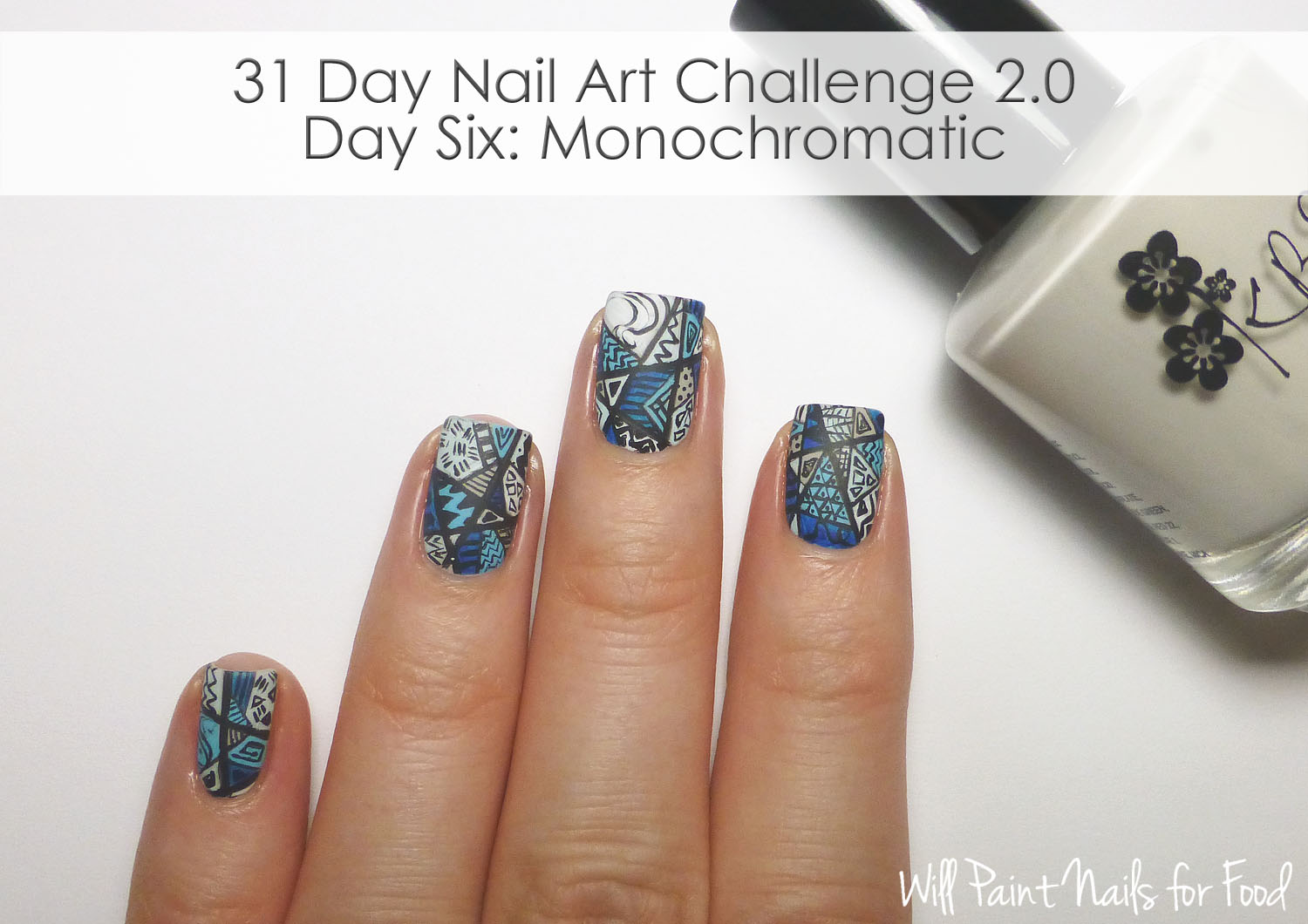 Monochromatic intricate patchwork nail art