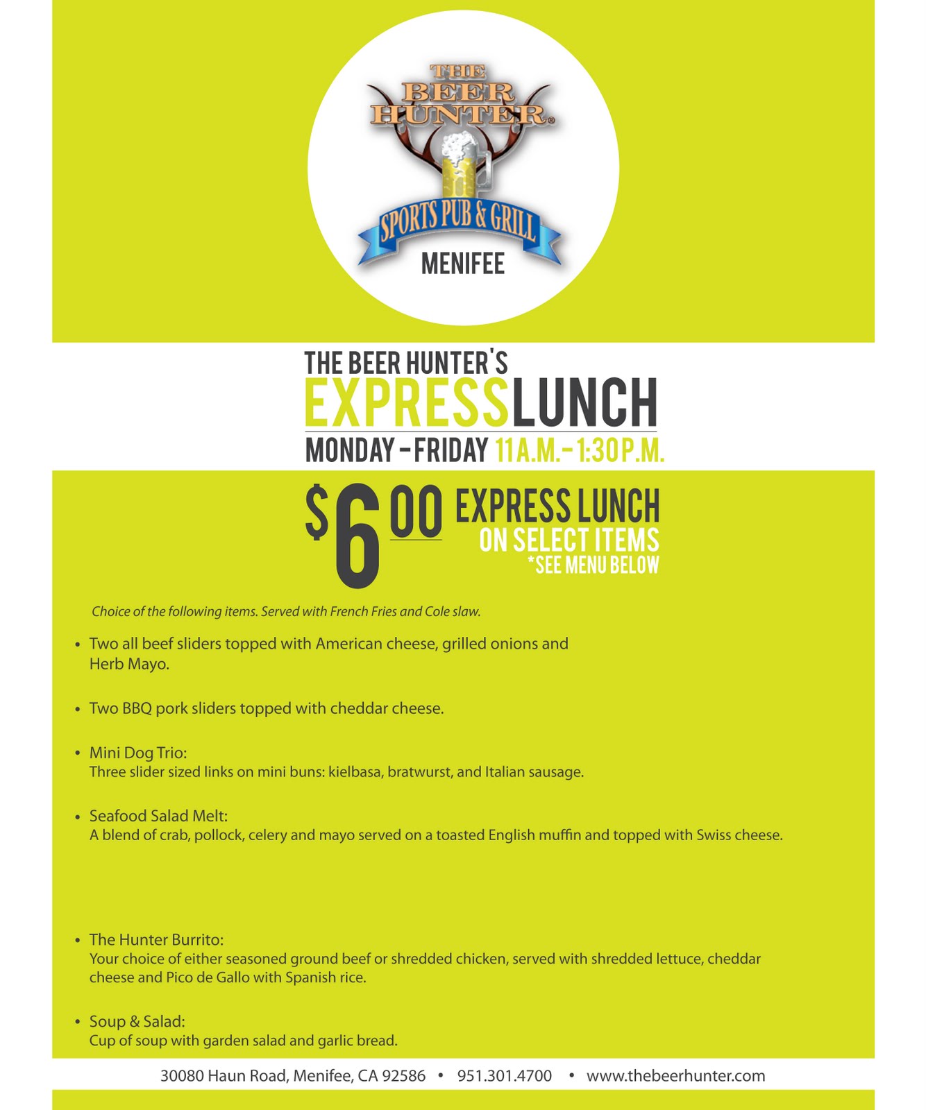 Beer Hunter Express Lunch Menifee 24/7