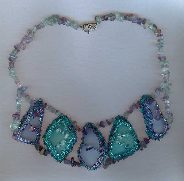 Necklace purple and teal Beach Glass