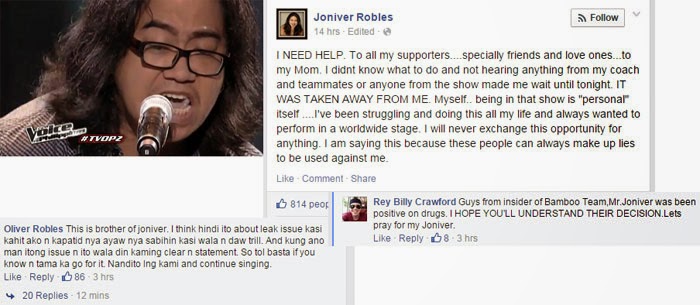 Joniver Robles Asking for Help, Allegedly Removed from The Voice PH Without Valid Reasons 