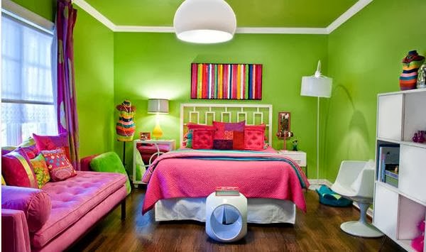 the combination of warm colors and cool makes this retro bedroom look young and fun the kids will like - Funky Bedroom Design the combination of warm colors and cool makes this retro bedroom look young and fun the kids will like - Funky Bedroom Design