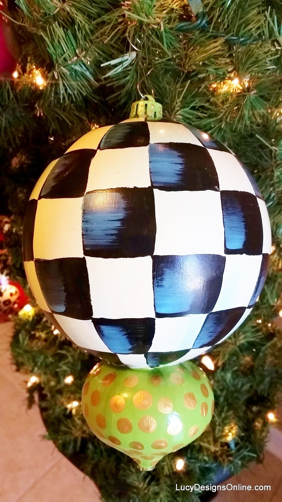 Hand Painted Christmas Ornaments Black and White Checks, Stripes